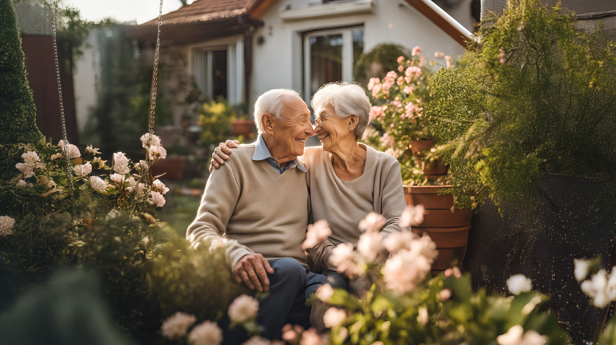 elderly couple in front of a residential assisted living in Modesto